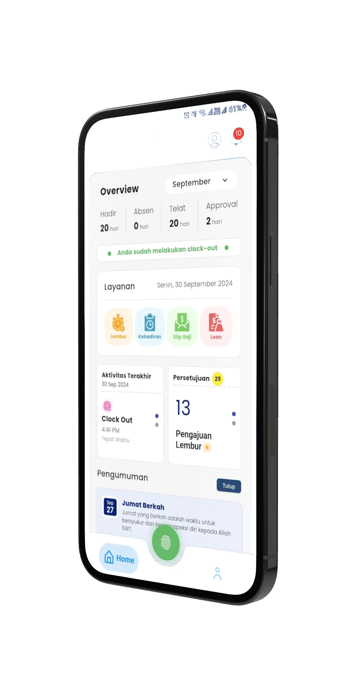 Workly employee dashboard on a mobile device