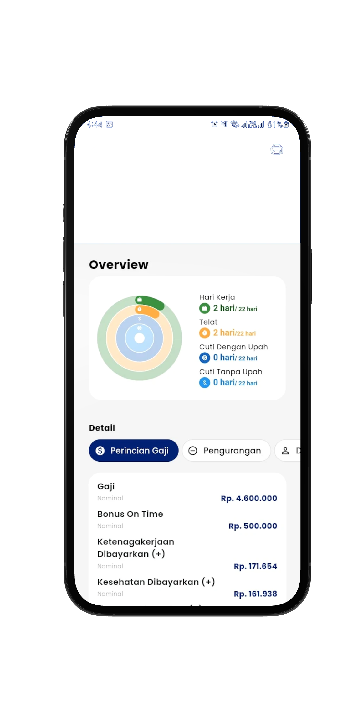 Payroll details in the HUMA mobile app