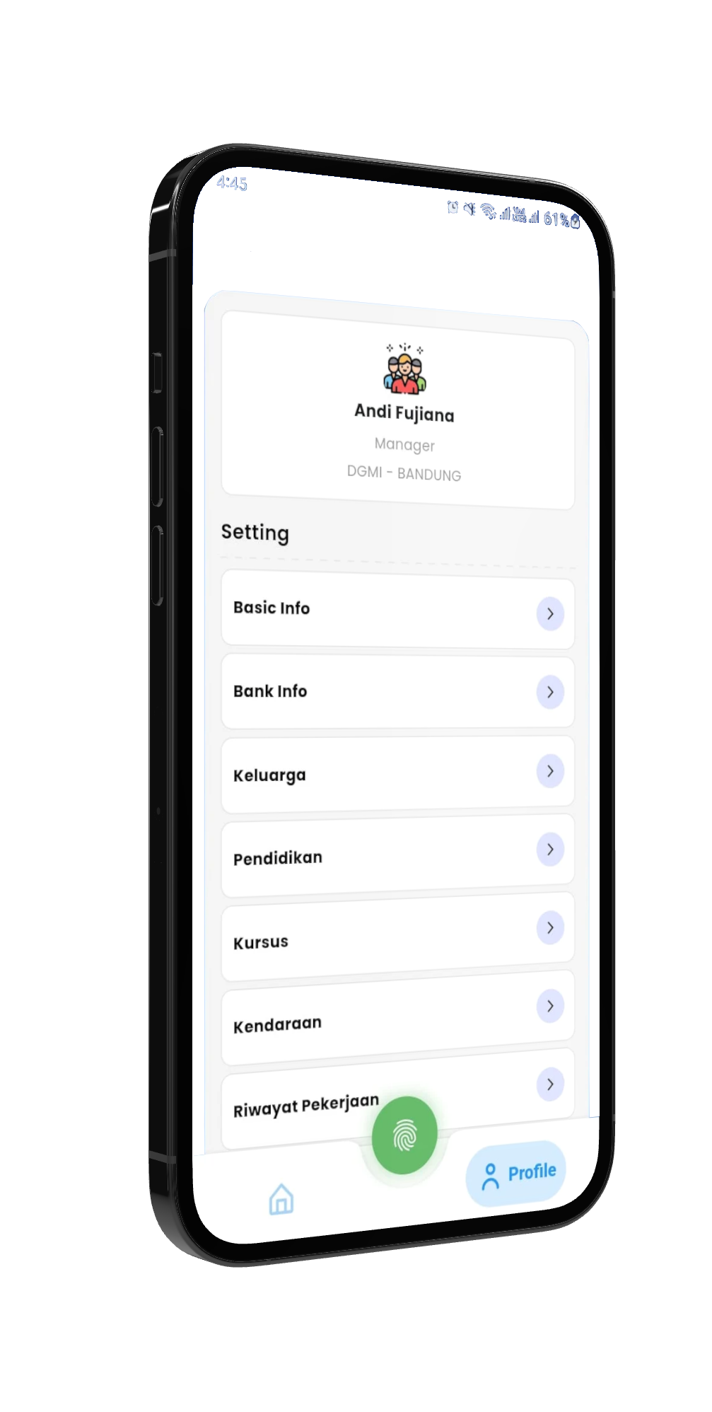 Employee profile in the HUMA mobile app